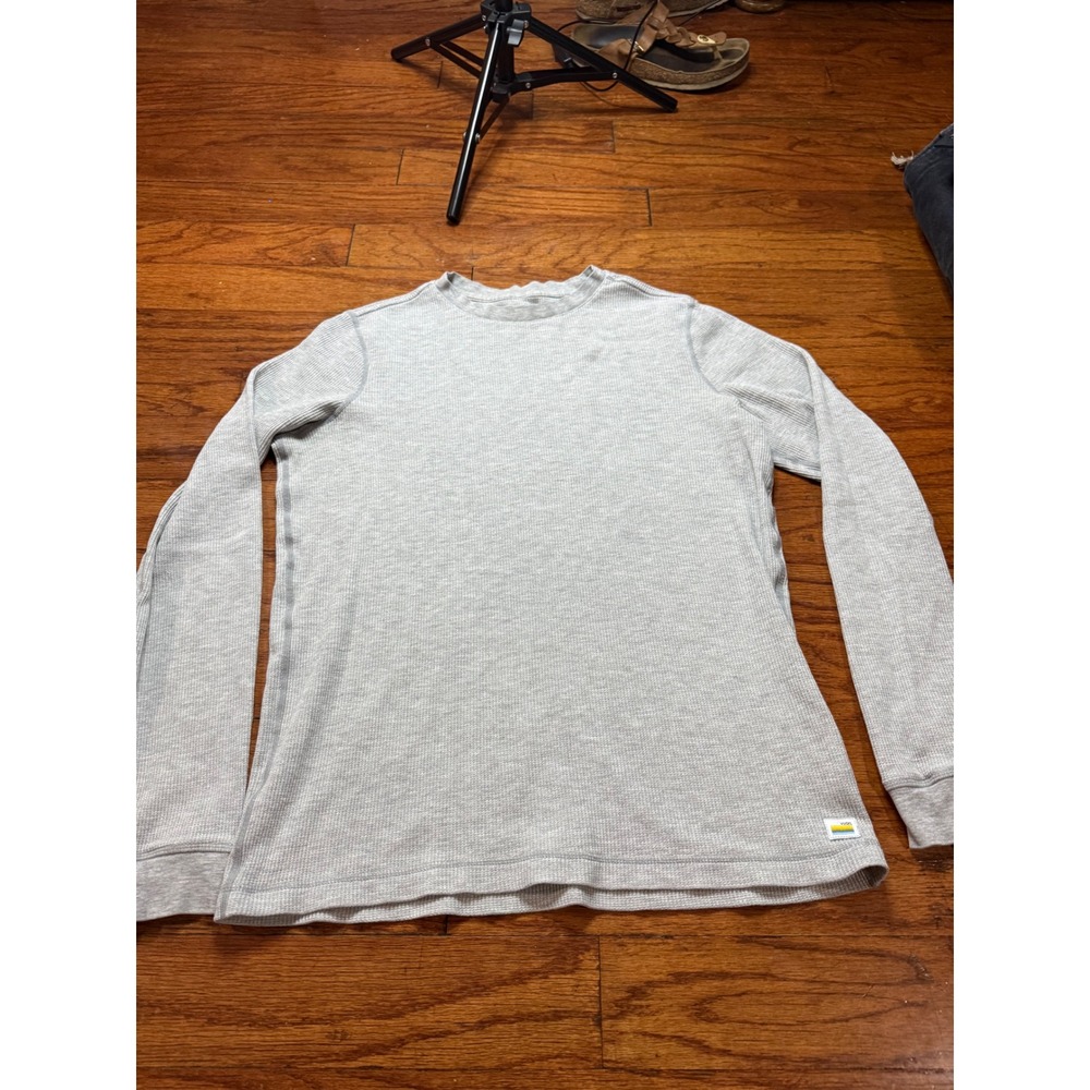Vuori Mens V176 Waffle Knit Long Sleeve Thermal Crewneck Top Grey Small